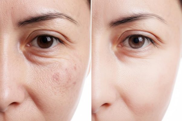 Retinol serum visibly reduces dark spots.