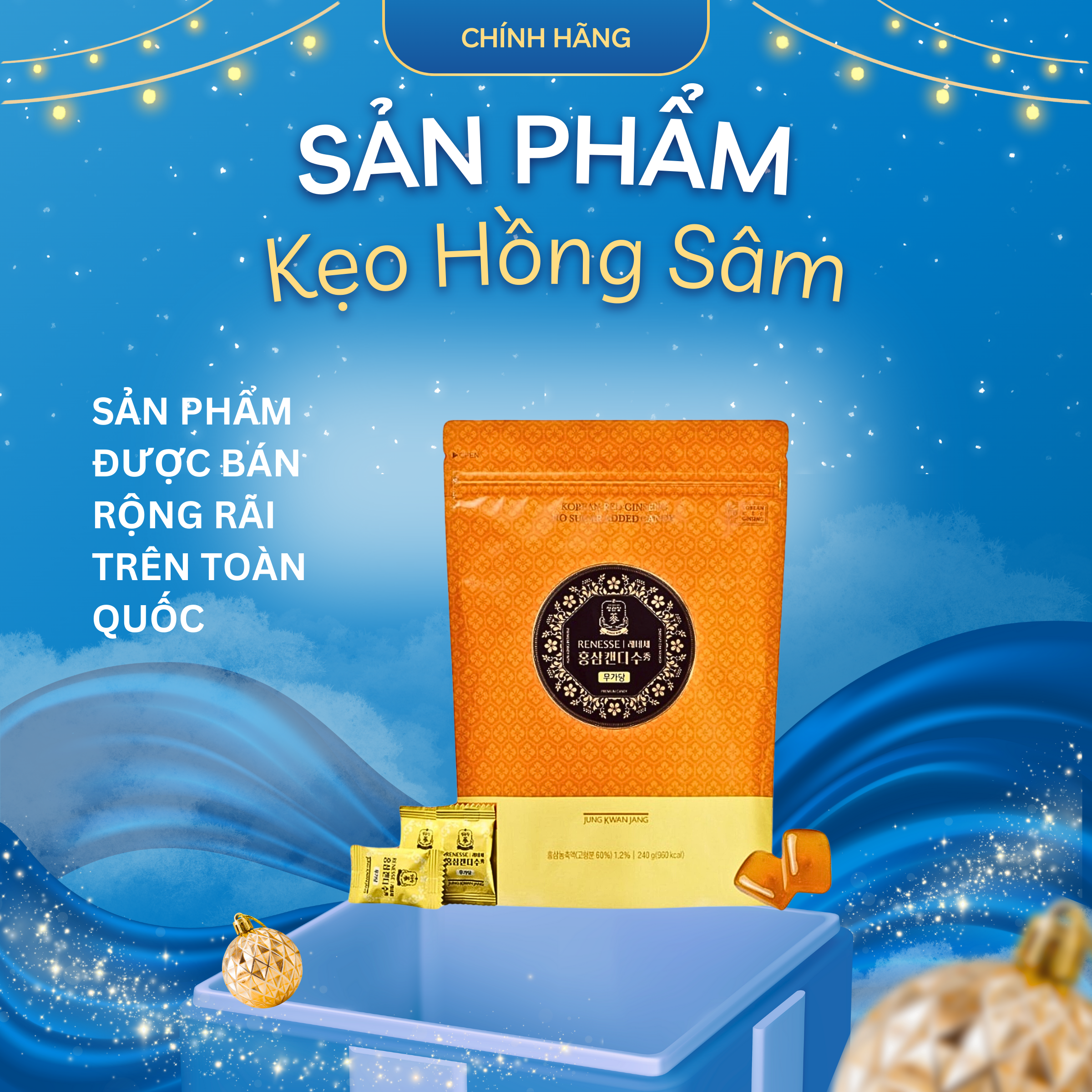 Kẹo Hồng Sâm KGC Renesse Không Đường – Hồng sâm đậm đà, không đường, không ngán, tốt cho người ăn kiêng ( 240g )