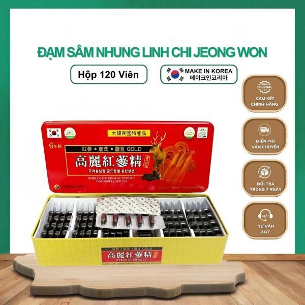 Viên Đạm Hồng Sâm Nhung Hươu Linh Chi Jeong Won Hộp – Bồi bổ sức khỏe toàn diện, tăng cường sinh lực cho người mệt mỏi ( 120 Viên ) - Ảnh 2