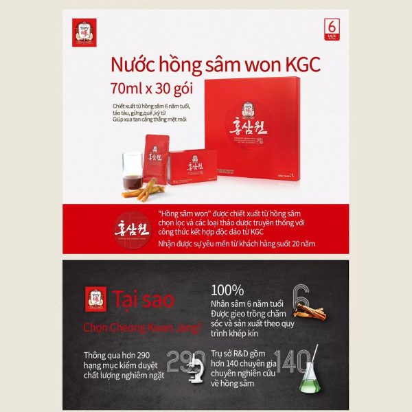 KGC Nước Uống Hồng Sâm Won – Giúp cơ thể tỉnh táo, bồi bổ khí huyết và chống mệt mỏi ( 70ml x 15 ) - Ảnh 5