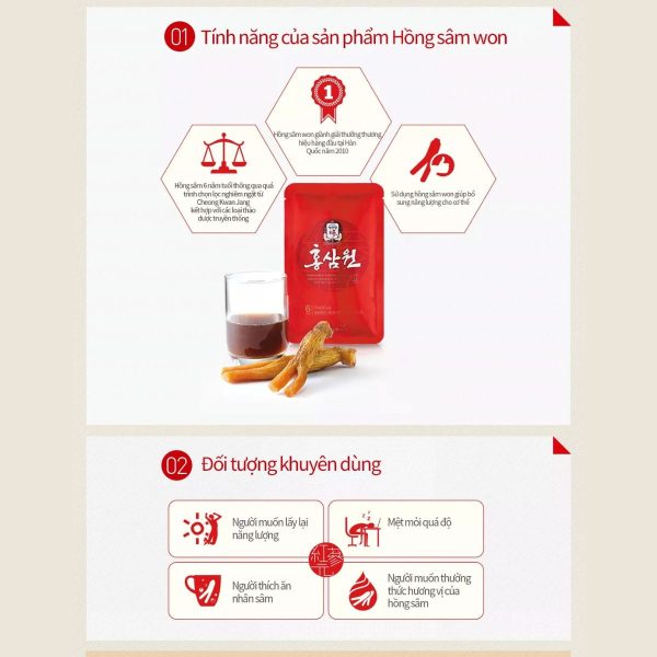 KGC Nước Uống Hồng Sâm Won – Giúp cơ thể tỉnh táo, bồi bổ khí huyết và chống mệt mỏi ( 70ml x 15 ) - Ảnh 8